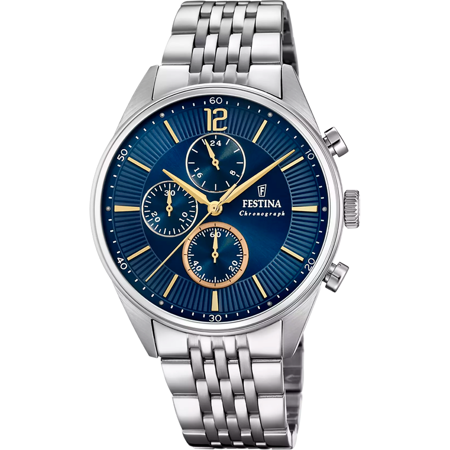 Orologio Festina Timeless Cronografo F20285/3 Blu Con Cinturino In Acciaio, Uomo