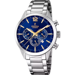 Orologio Festina Timeless Chronograph F20343/2 Blu Cinturino In Acciaio, Uomo