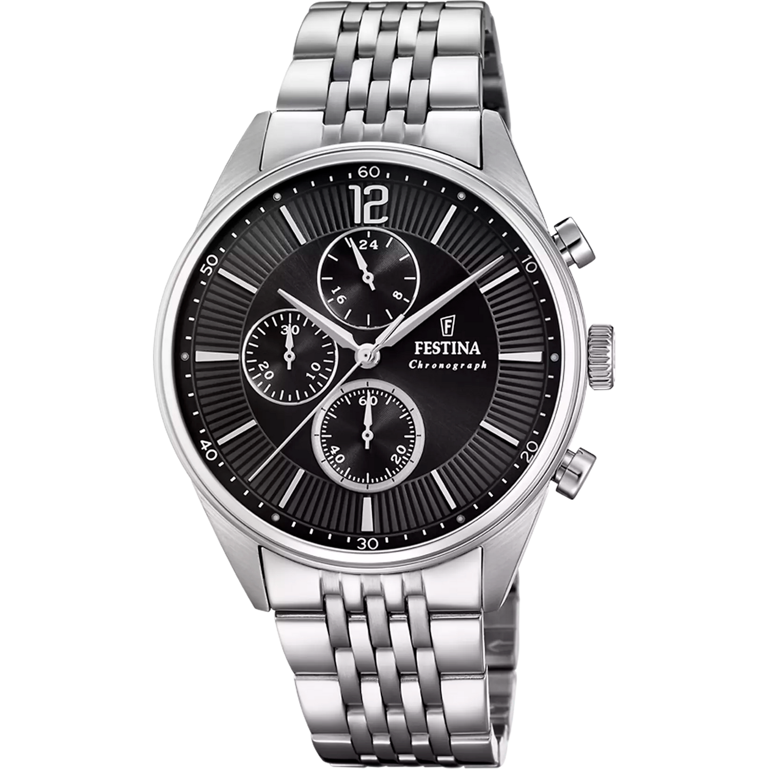Orologio Festina Timeless Chronograph F20285/4 Nero Con Cinturino In Acciaio, Uomo