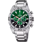 Orologio Festina Timeless Chronograph F20463/3 Verde Cinturino In Acciaio, Uomo