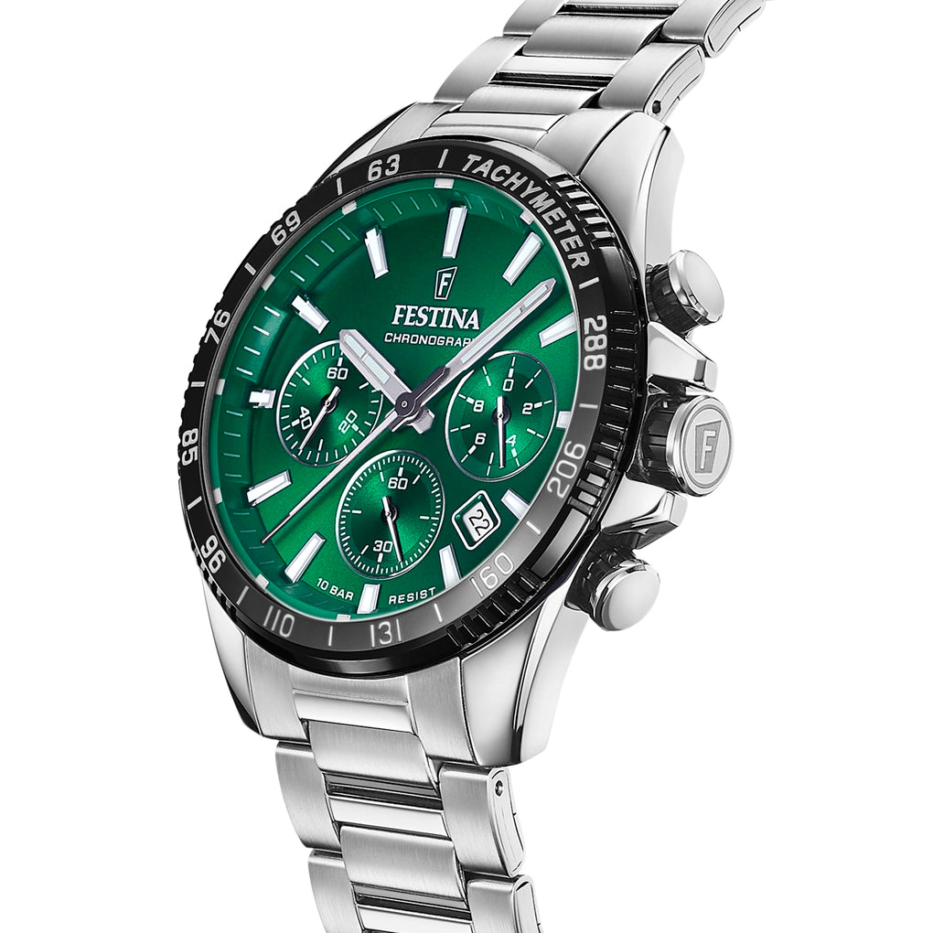 Orologio Festina F20560/4 Verde Con Cinturino In Acciaio, Uomo