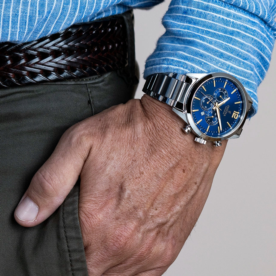 Orologio Festina Timeless Chronograph F20343/2 Blu Cinturino In Acciaio, Uomo