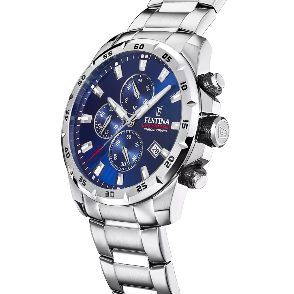 Orologio Festina Timeless Chronograph F20463/2 Blu Cinturino In Acciaio, Uomo