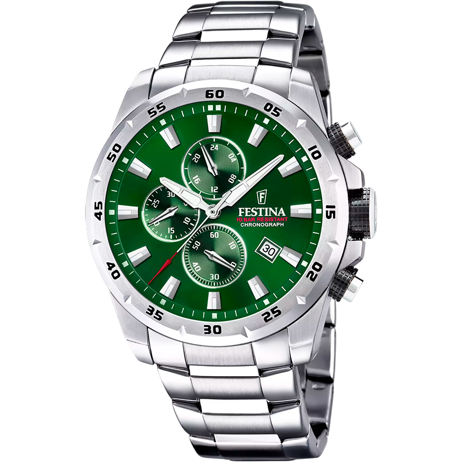Orologio Festina Timeless Chronograph F20463/3 Verde Cinturino In Acciaio, Uomo