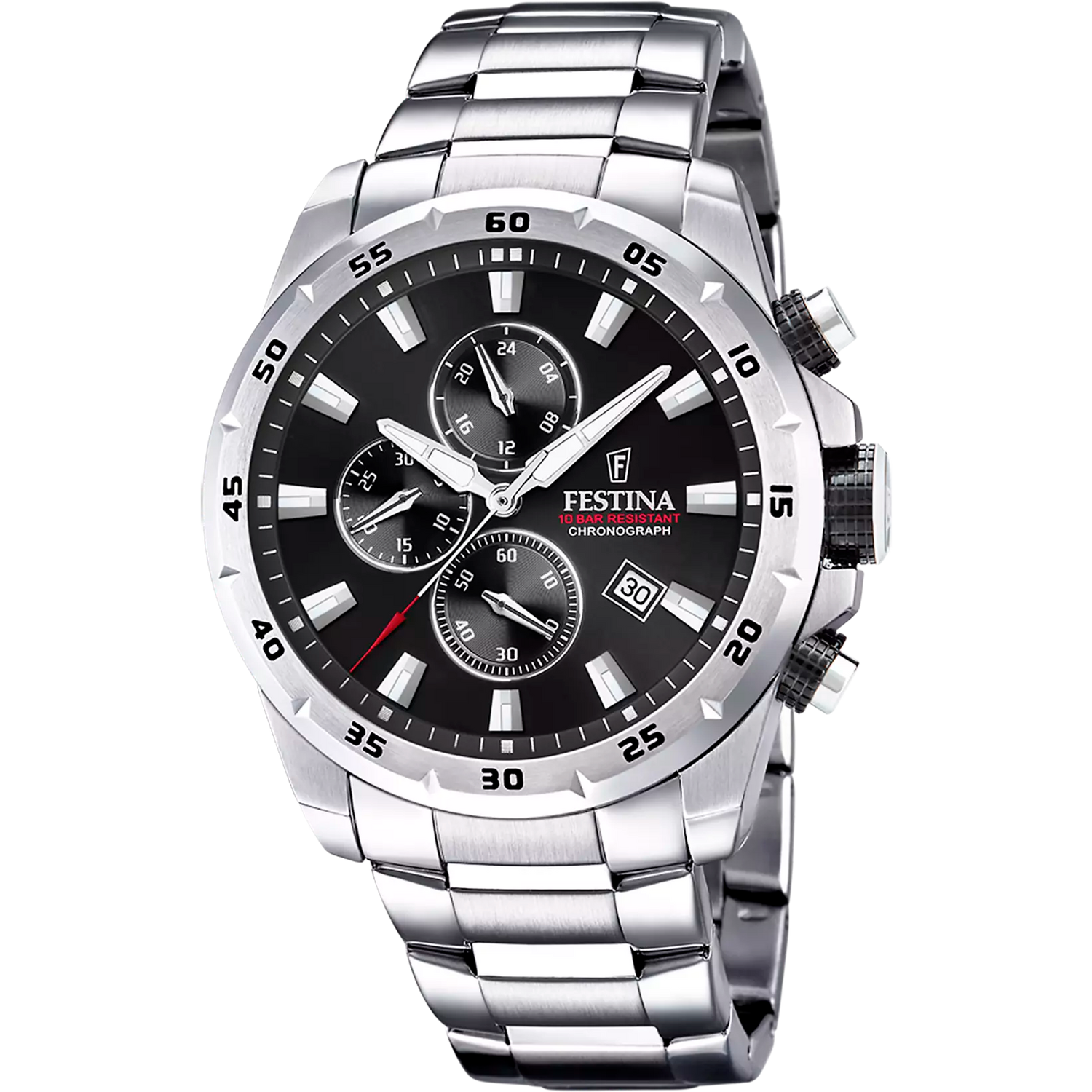 Orologio Festina Timeless Chronograph F20463/4 Nero Con Cinturino In Acciaio, Uomo