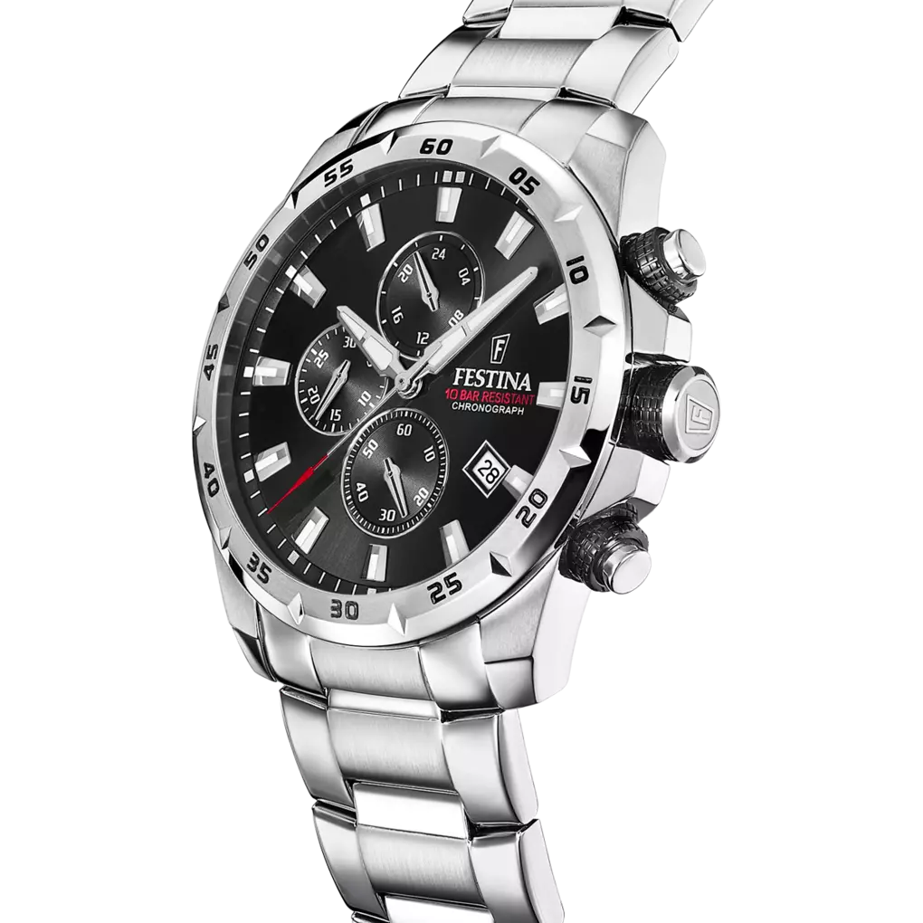 Orologio Festina Timeless Chronograph F20463/4 Nero Con Cinturino In Acciaio, Uomo
