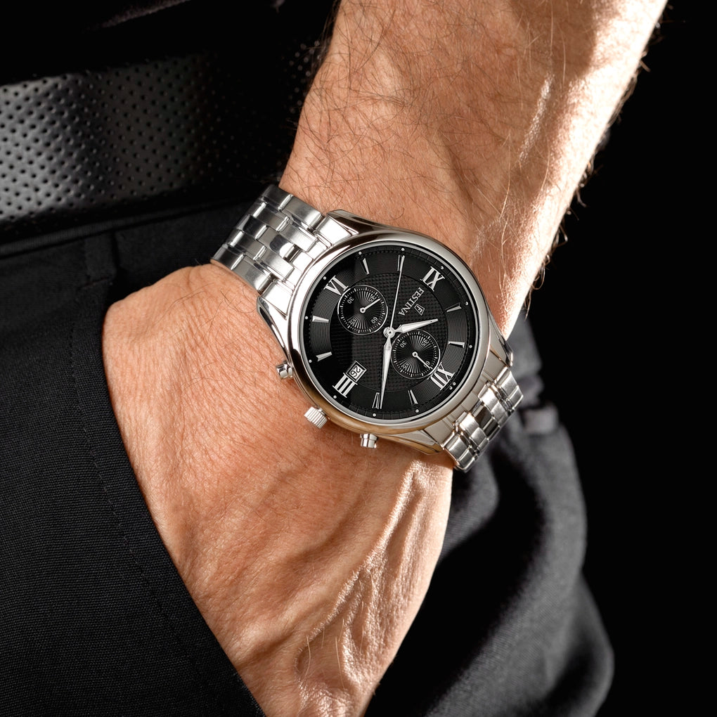 Orologio Festina Timeless Chronograph F6854/8 Nero Con Cinturino In Acciaio, Uomo
