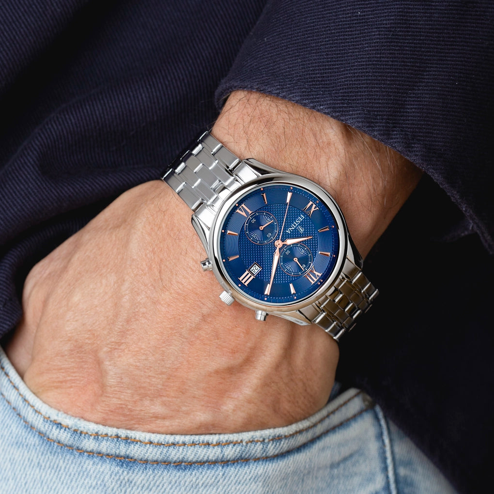 Orologio Festina Timeless Chronograph F6854/6 Blu Cinturino In Acciaio, Uomo