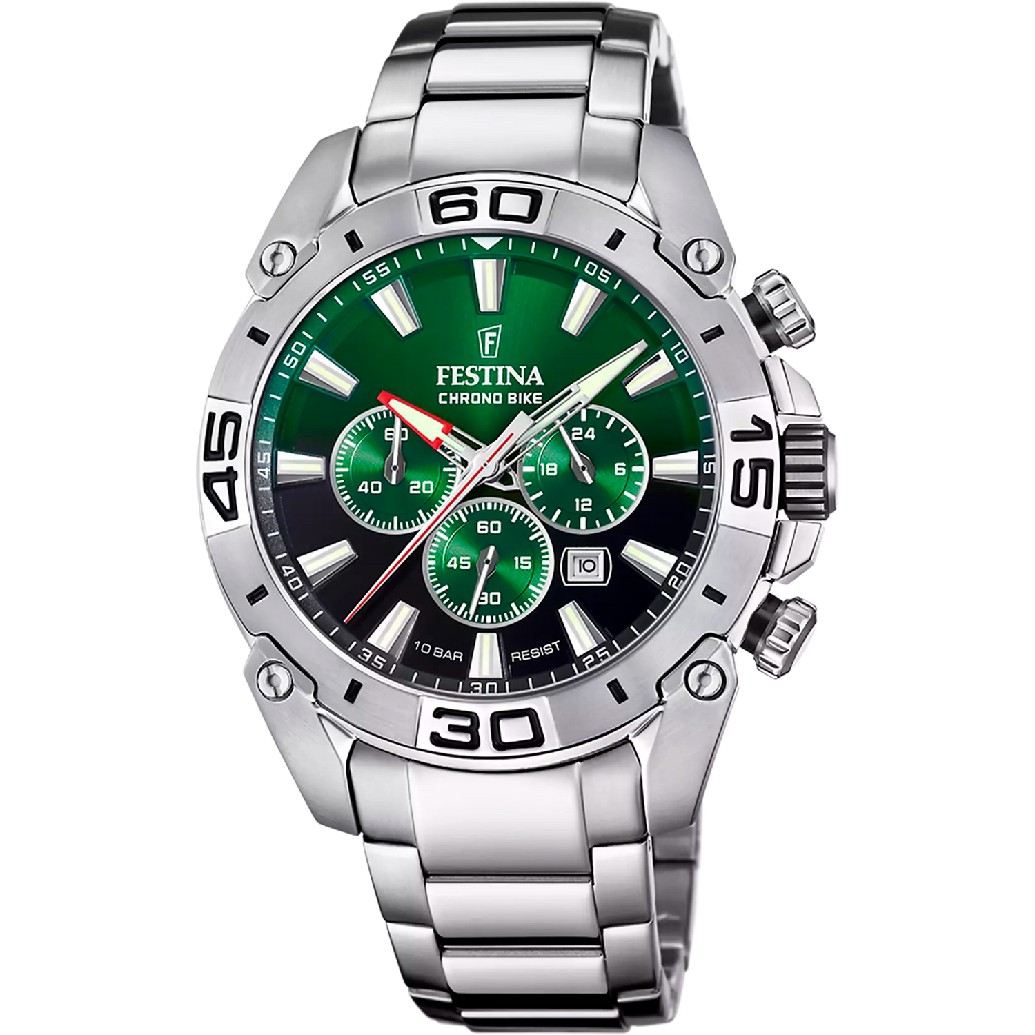 Orologio Festina Timeless Chronograph F20463/3 Verde Cinturino In Acciaio, Uomo