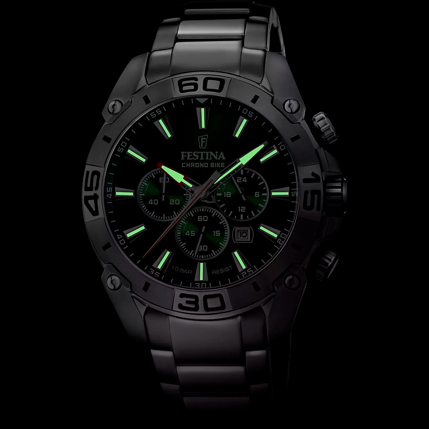 Orologio Festina Timeless Chronograph F20463/3 Verde Cinturino In Acciaio, Uomo